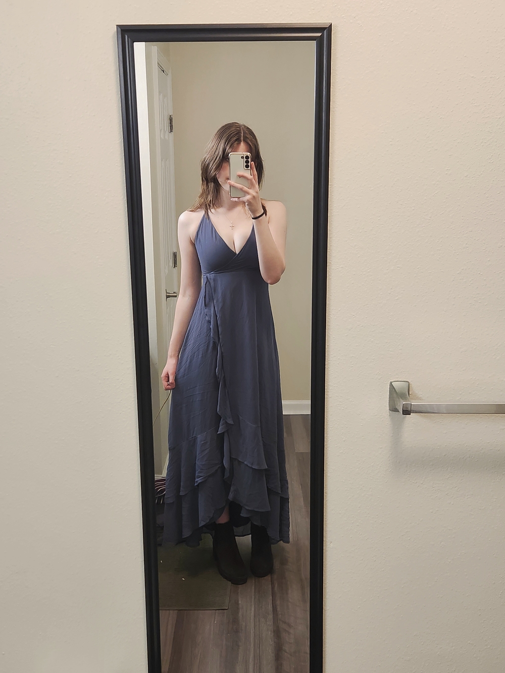 Sleeveless V-Neck Ruffled Maxi Dress in Slate Blue